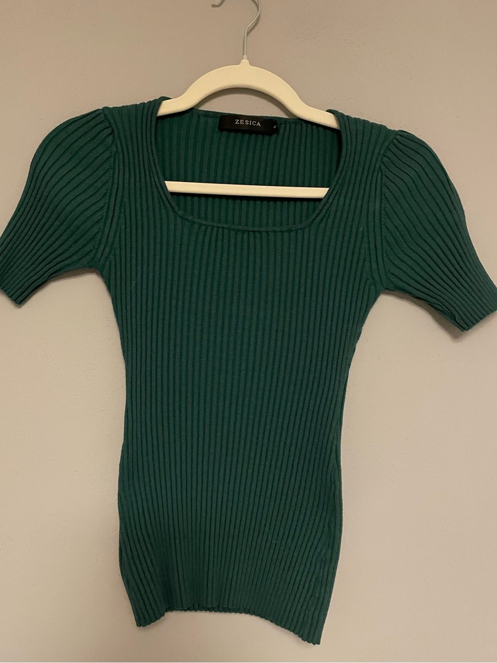 Women's Ribbed Square Neck Short Sleeve Top - Green - Small
